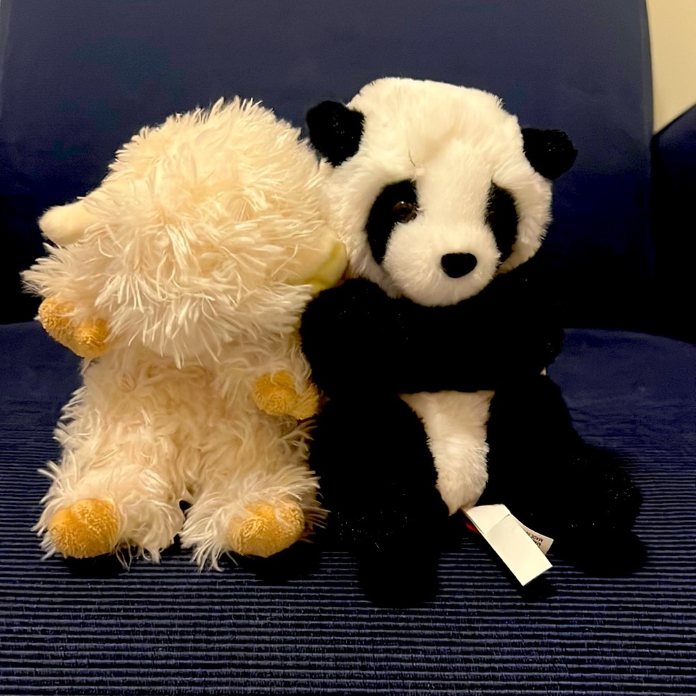 Lot 2X cutest soft fluffy DOUGLAS toys baby stuff animals panda bear and lamb